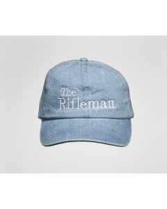 Denim cap with white embroidery, front